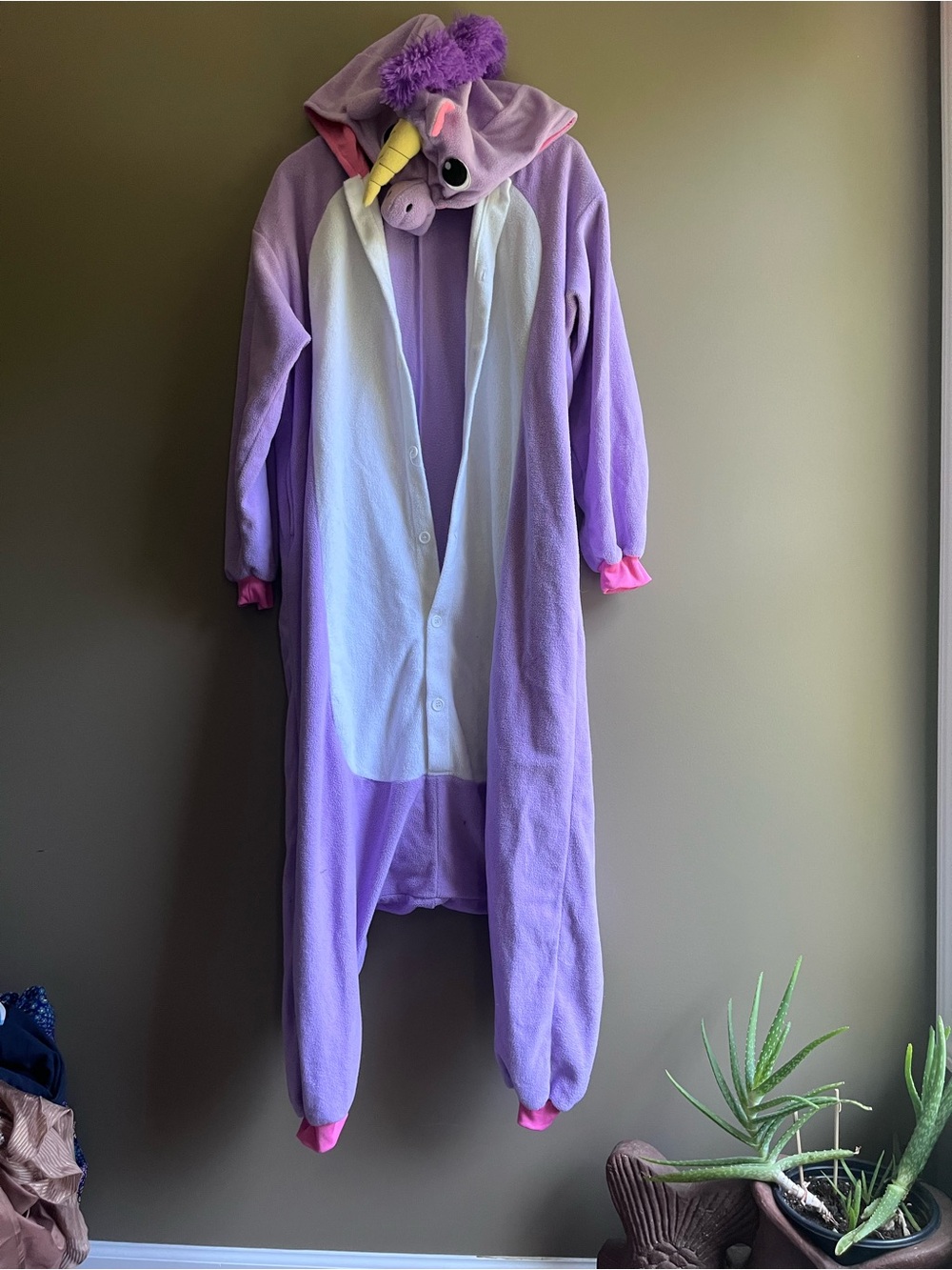 Adult Lavender and Pink fleece unicorn costume onesie Halloween large